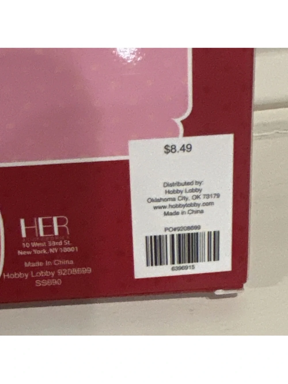 Hobby Lobby Pink and Red Retail Box with Price Sticker